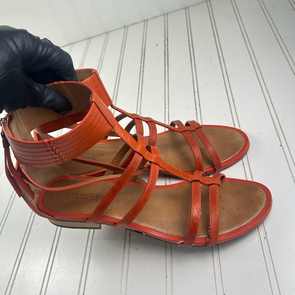 Coach Nillie Orange Leather Gladiator Sandals Strappy Ankle Zip Women’s Size 9B - Picture 9 of 10